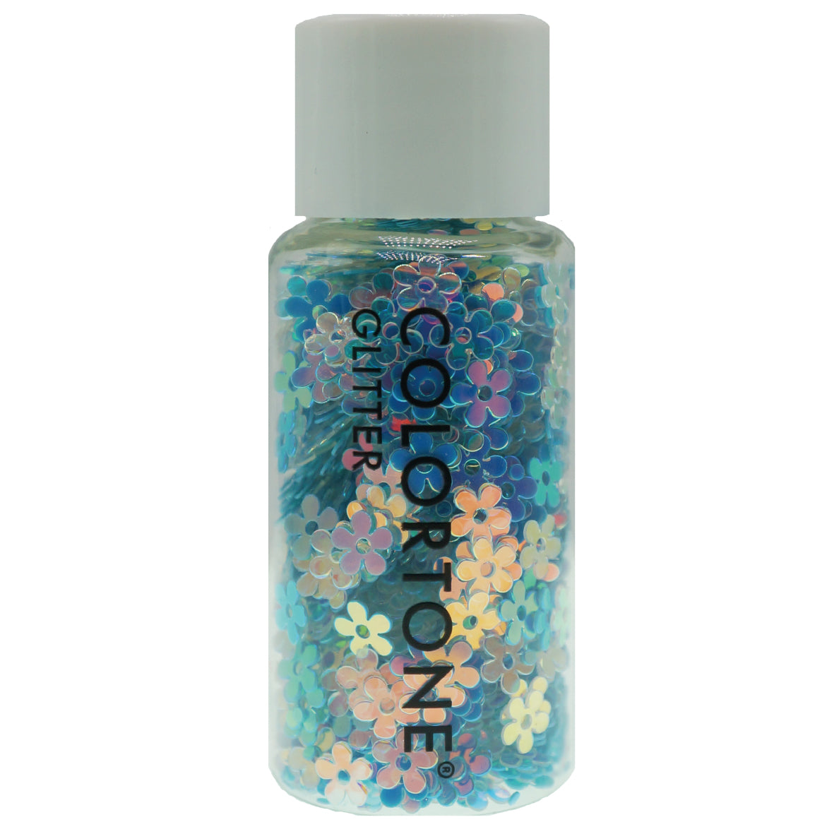 Clear & Blue Flowers - Inlay Glitter Flesje | Colortone