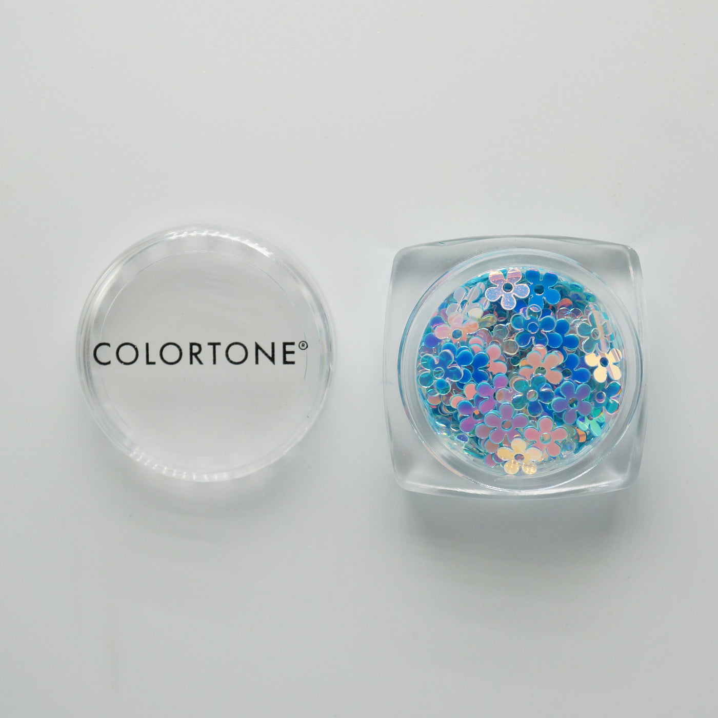 Clear & Blue Flowers - Inlay Glitter Potje | Colortone