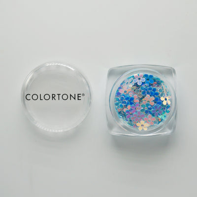 Clear & Blue Flowers - Inlay Glitter Potje | Colortone