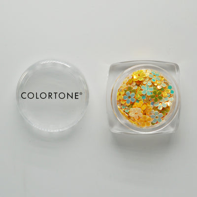 Yellow & Beige Flowers - Accent Glitter Potje | Colortone